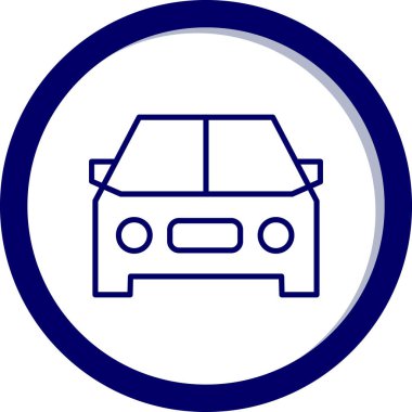 Araba vektör simgesi. biçim düz yuvarlak simge, araba simgesi ve kobalt rengi, beyaz arkaplan.