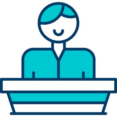 Konferans ikonu. özet konferans toplantı vektör rengi düz izole