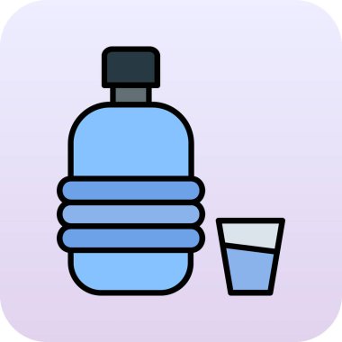 Bir bardak su ve soda şişesi ikonu. Su ve su vektör simgesi rengi ince çizgi izole