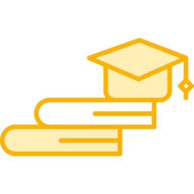 mezuniyet şapkası ve kitap simgesi, satır ve renk biçimi, vektör illüstrasyonu