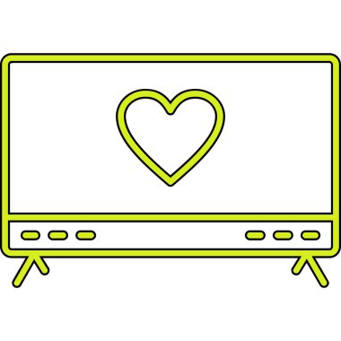 Kalp ikonlu televizyon ekranı. Web için TV vektör simgesiyle birlikte televizyonun özet çizimi