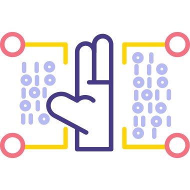 el ele tutuşma mikroçip simgesi, basit çizgi vektör çizimi