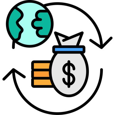 Yatırım dolar simgesi renk ana hatları vektörü