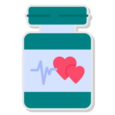 Kalp ve ilaç şişesi. Web için illüstrasyon