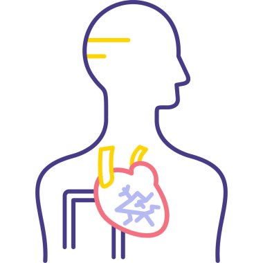 İnsan vücudu, insan kalbi ikonu, çizgi vektör tasarımı