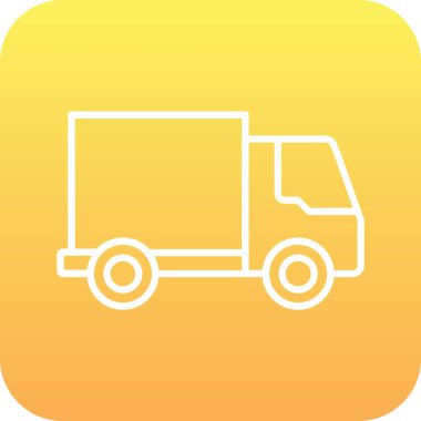 Teslimat işaretli kamyon. Altın düz beyaz simge - sarı yuvarlak kare şekilli.