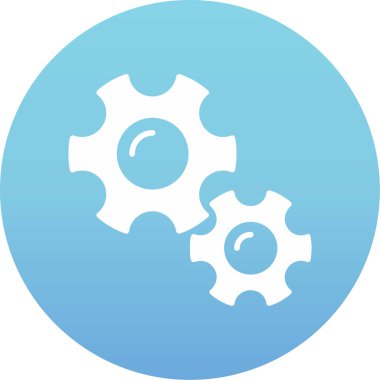 dişli simgesi. Bu illüstrasyon raster sembolü kobalt rengi, yuvarlak açılar ve beyaz bir arkaplanda izole edilmiş yuvarlak bir şekil kullanır..