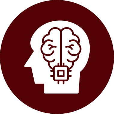 Beyin vektör simgesi. biçim düz yuvarlak simge, kahverengi renk, yuvarlak açılar, beyaz arkaplan.