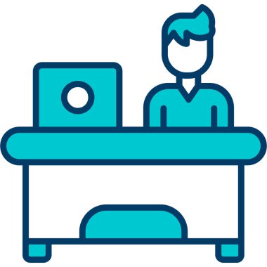 Dizüstü bilgisayarı ve sandalye vektör illüstrasyon grafik tasarımlı müşteri masası