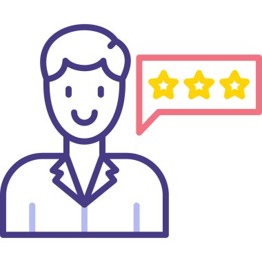 Beyaz arkaplanda izole edilmiş modaya uygun düz stil müşteri değerlendirme simgesi, müşteri inceleme simgesi. Web vektör illüstrasyonu, basit sembol vektör illüstrasyonu.