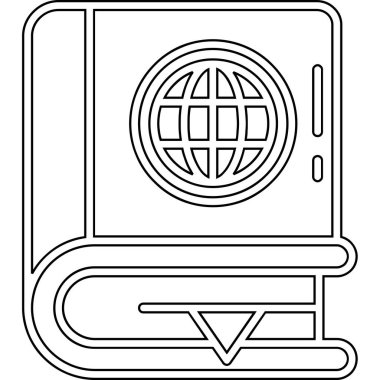 Dünya ve kitap işaretiyle izole edilmiş bir nesne. Web için küre ve nokta hisse senedi sembolü.