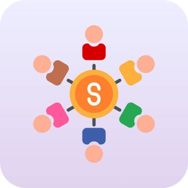 Renkli arkaplana sahip sosyal ağ düz vektör simgesi