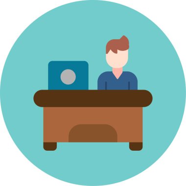 Ofis vektör illüstrasyon tasarımında masa başında çalışan adam