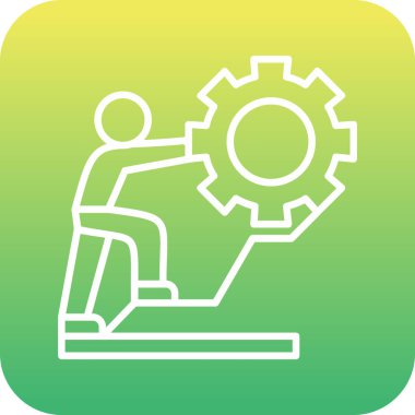 Dizüstü bilgisayarı olan bir adamın yeşil ve sarı ikonunun vektör çizimi