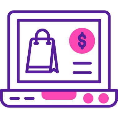 Bilgisayar ve kredi simgesi. Çevrimiçi alışveriş ve ecommerce teması. Yalnız tasarım. vektör illüstrasyonu