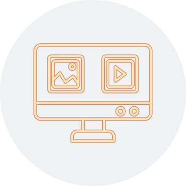 Bilgisayar simgesi. İnce çizgi çizimi, beyaz üzerinde izole daire.