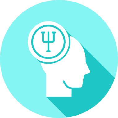 Beyin vektör simgesi. İllüstrasyon biçimi yuvarlak mavi arkaplan içindeki düz bir simgedir..