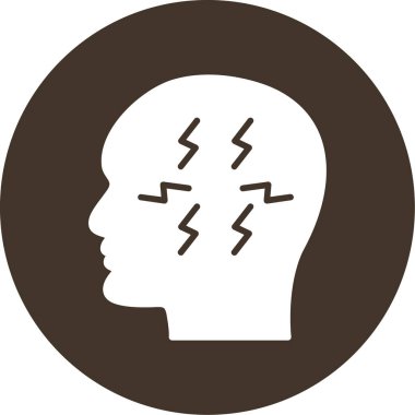 Baş ağrısı vektör simgesi. biçim düz sembol, kahverengi renk, yuvarlak açılar, beyaz arkaplan.