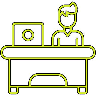 Tablo vektör illüstrasyonunda çalışan adamla birlikte dizüstü bilgisayar