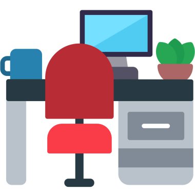 Bilgisayar simgesi, vektör illüstrasyonlu masa