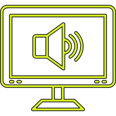 Hoparlör ikonlu bilgisayar. Web için basit bilgisayar hoparlörü vektör simgeleri çizimi