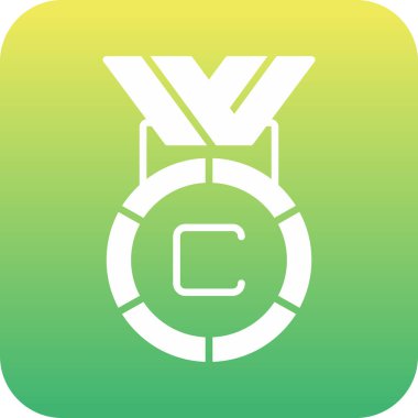 Madalya vektör ikonu. biçim düz yuvarlak kare düğme, yeşil ve sarı renkler, beyaz arkaplan