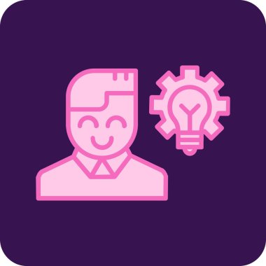 Pembe arka planda izole edilmiş mor erkek insan kaynakları ikonu. İnsan kafası, müdür, yönetim, araştırma, araştırma, avcı işi. altın kare düğme.