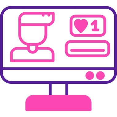 Aşk kalp ikonu, vektör illüstrasyonlu bilgisayar monitörü