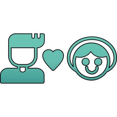 Sevgililer Günü 'nüz kutlu olsun. Kalpli ve konuşma baloncuğu olan aşk çifti.