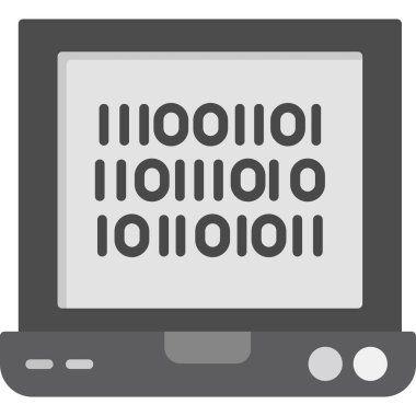 İkili kod ikonlu bilgisayar monitörü. Web tasarımı için ikili kod vektör simgesine sahip bilgisayarın basit illüstrasyonu.