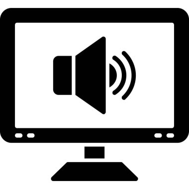 Hoparlör ikonlu laptop. Beyaz arkaplanda izole edilmiş web tasarımı için hoparlör hoparlörü ile basit bir illüstrasyon