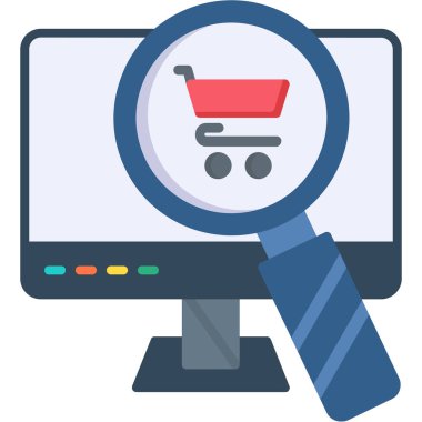 Alışveriş arabası vektör illüstrasyonlu bilgisayar monitörü