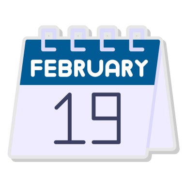 Gradyan simge tasarımlı takvim, 19 Şubat tarihi, vektör illüstrasyonu, vektör çizimi