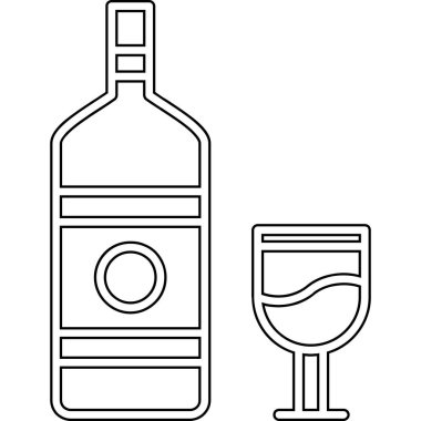Şarap şişe ve cam simgesi, anahat stili