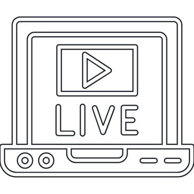 canlı yayın çizgi simgesi, konsept illüstrasyon, dış hat sembolü, vektör işareti, doğrusal sembol.