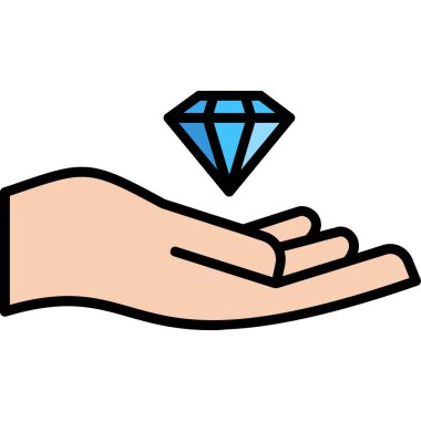 El ikonlu elmas. Elinde elmas, elinde mavi elmasla. izole edilmiş düz vektör çizimi.