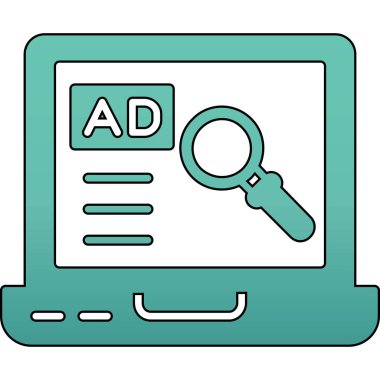 Reklam arama simgesi. beyaz arkaplanda izole edilmiş ana hatlı reklam arama vektörü renk ağı