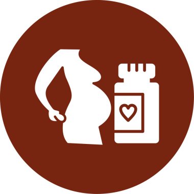 Anne göğüs pompası vektör ikonu. Stil düz grafik sembolüdür. yuvarlak kahverengi renk, beyaz arkaplan