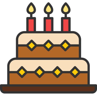 pasta doğum günü simgesi doldurulmuş ana hatlarıyla