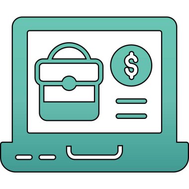 dolar sembolü olan dizüstü bilgisayar renk ana hatları vektörü