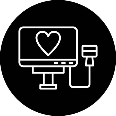 Kalp sembollü bilgisayar monitörü, vektör illüstrasyonu
