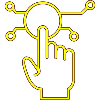 Sarı bir simgeyi tutan bir çizgi elin vektör çizimi