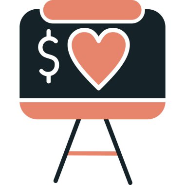 kutu düz tasarım ile kalp, vektör illüstrasyon simgesi