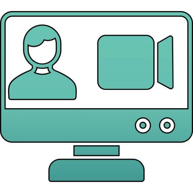 Video konferans ikonu. özet konferans vektör rengi düz izole