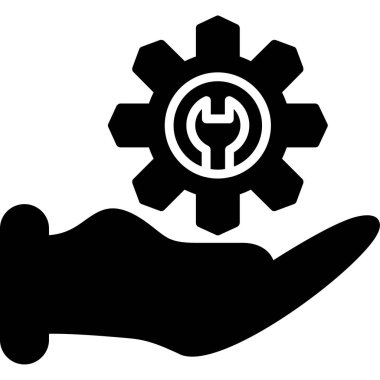 İngiliz anahtarı simgesiyle çark tutan bir elin vektör çizimi