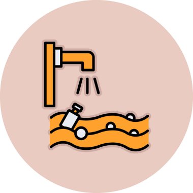 Sarı zemin üzerinde havlu olan bir musluğun vektör çizimi