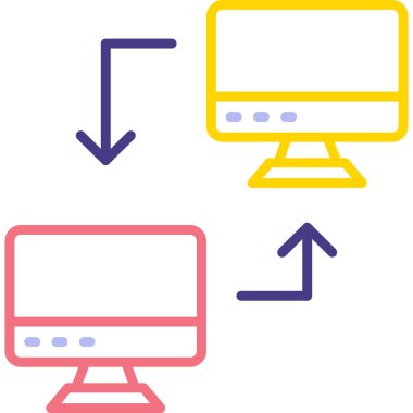 renkli bilgisayar monitörü simgesi beyaz arkaplanda izole edildi. Bilgisayar işareti. Ön, arka manzara. vektör illüstrasyonu