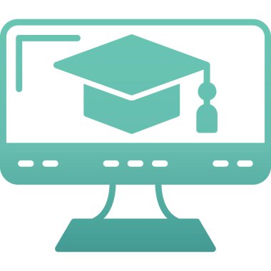 Mezuniyet şapkası simgesi olan bilgisayar, basit tasarım