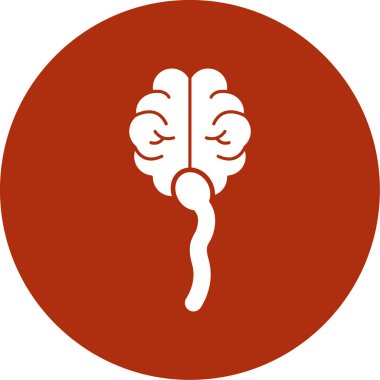 Beyin vektör simgesi. biçim düz yuvarlak sembol, kırmızı renk, yuvarlak açılar, beyaz arkaplan.