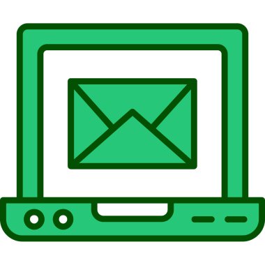 Zarf simgesine sahip dizüstü bilgisayar, basit vektör illüstrasyonu